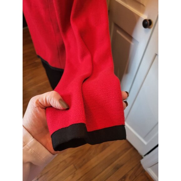 Red Sweater Knit Blazer Black Trim Pockets L Christmas Festive Party Office - Picture 3 of 9